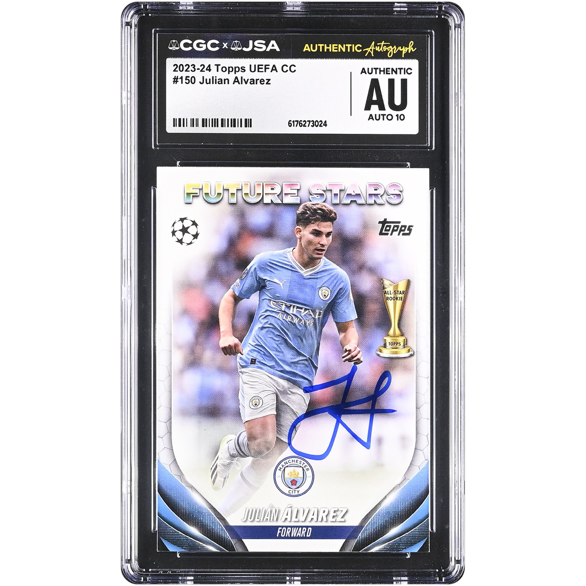 Julián Alvarez Manchester City Autographed 2023-24 Topps UEFA CC #150 CGC Authenticated Auto 10 Card