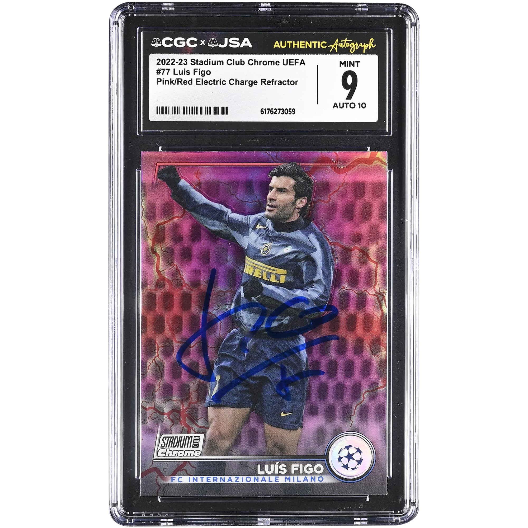 Luis Figo Inter Milan Autographed 2022-23 Topps Stadium Club Chrome UEFA #77 CGC Authenticated 9/10 Card