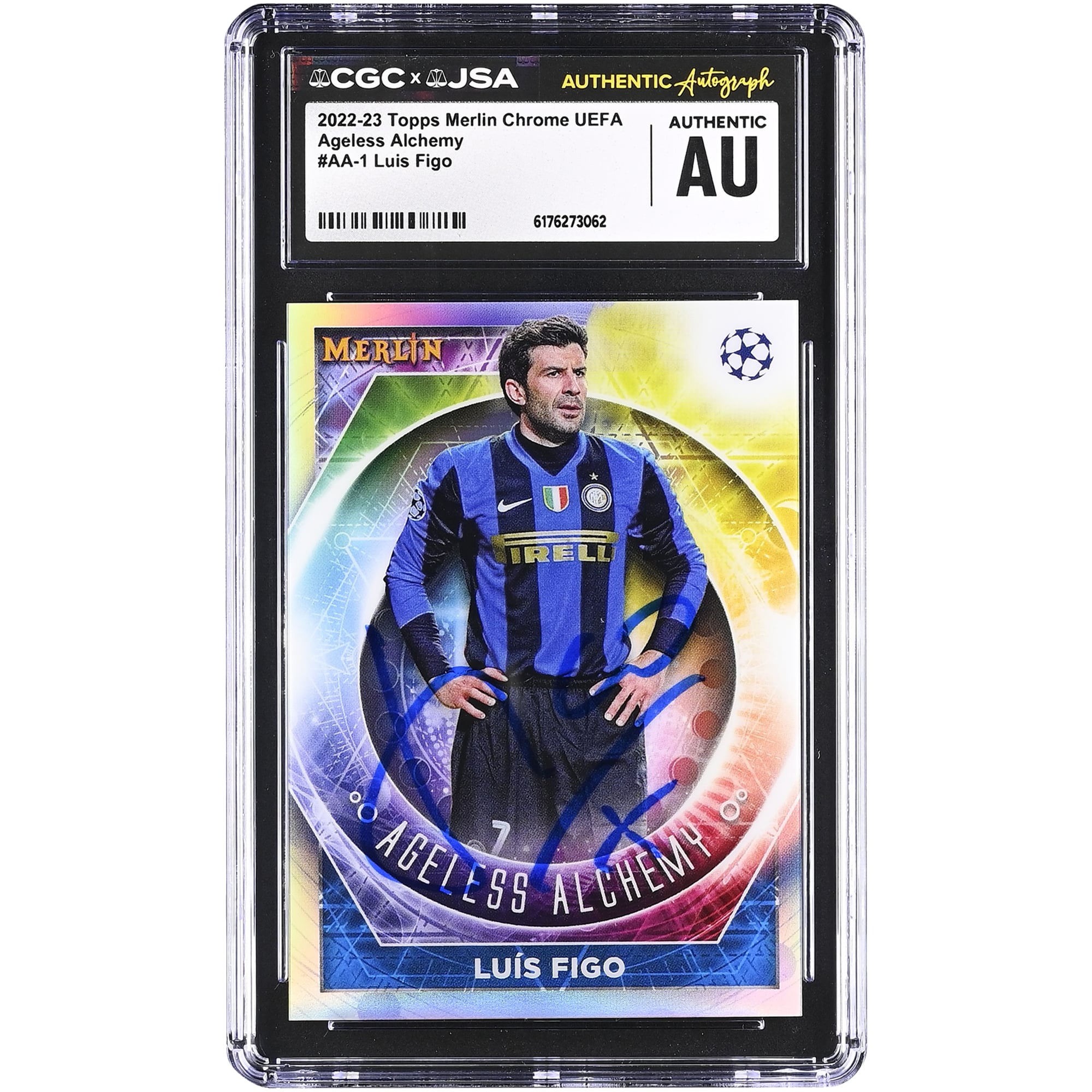 Luis Figo Inter Milan Autographed 2022-23 Topps Merlin Chrome UEFA Ageless Alchemy #AA-1 CGC Authenticated Card