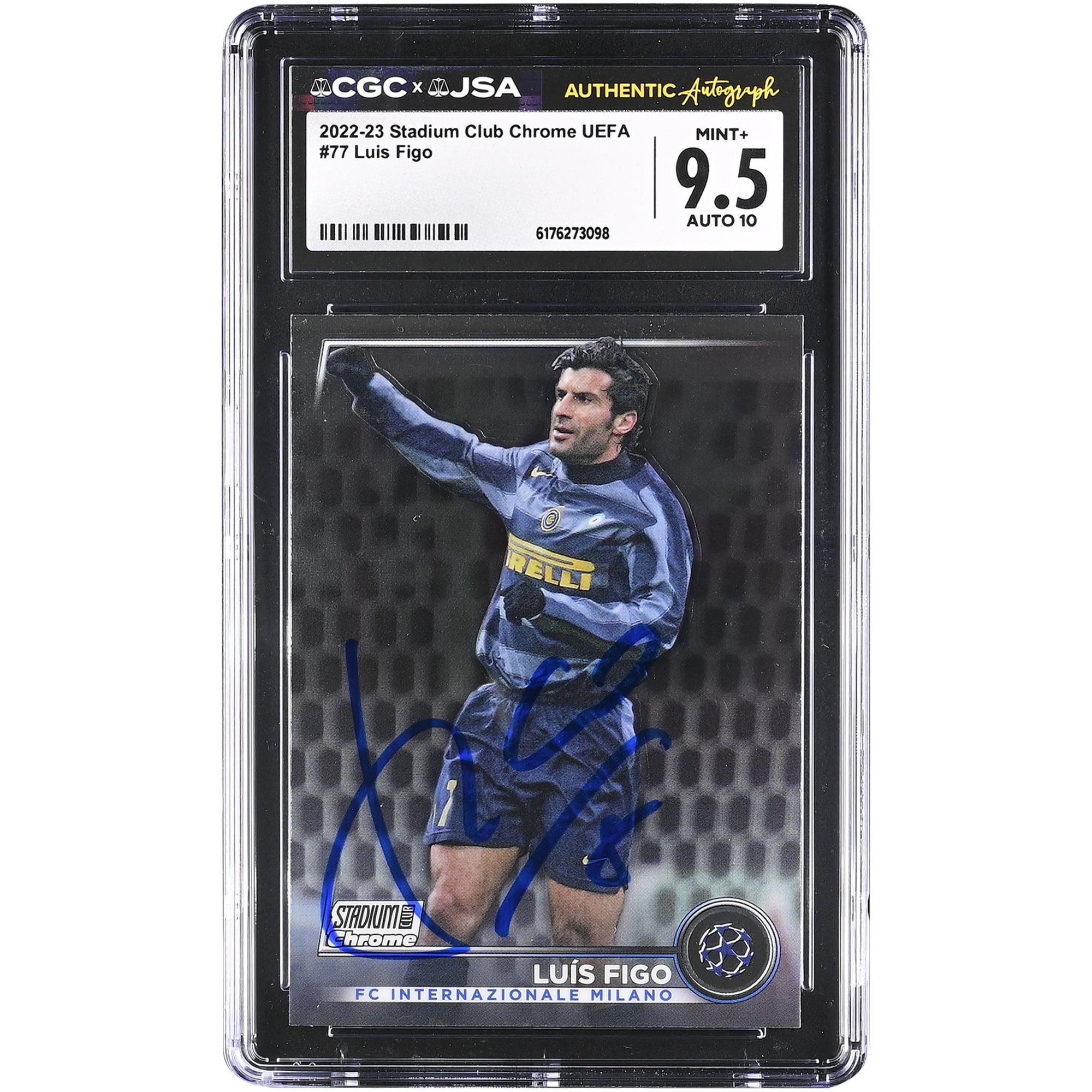 Luis Figo Inter Milan Autographed 2022-23 Topps Stadium Club Chrome UEFA #77 CGC Authenticated 9.5/10 Card