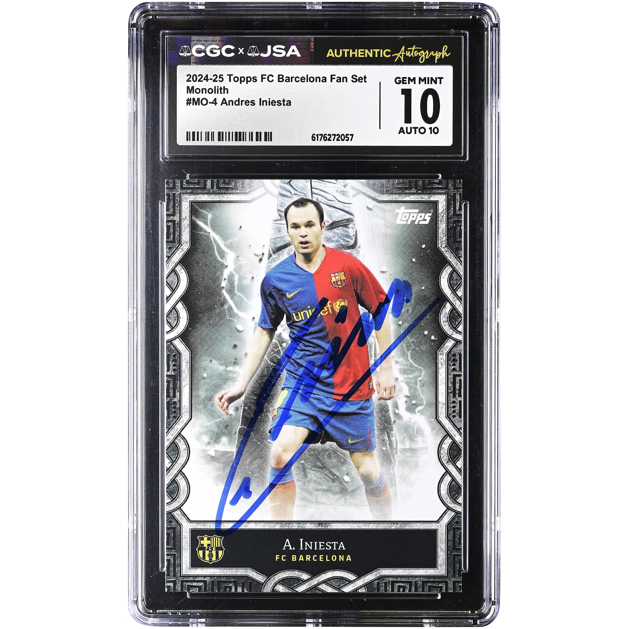 Andres Iniesta Barcelona Autographed 2024-25 Topps FC Barcelona Fan Set Monolith #MO-4 CGC Authenticated 10/10 Card. rookie card picture