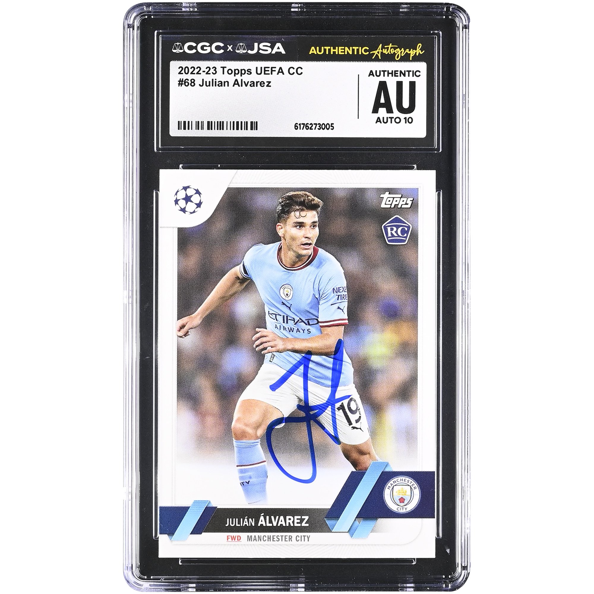 Julián Alvarez Manchester City Autographed 2022-23 Topps UEFA CC #68 CGC Authenticated Auto 10 Rookie Card