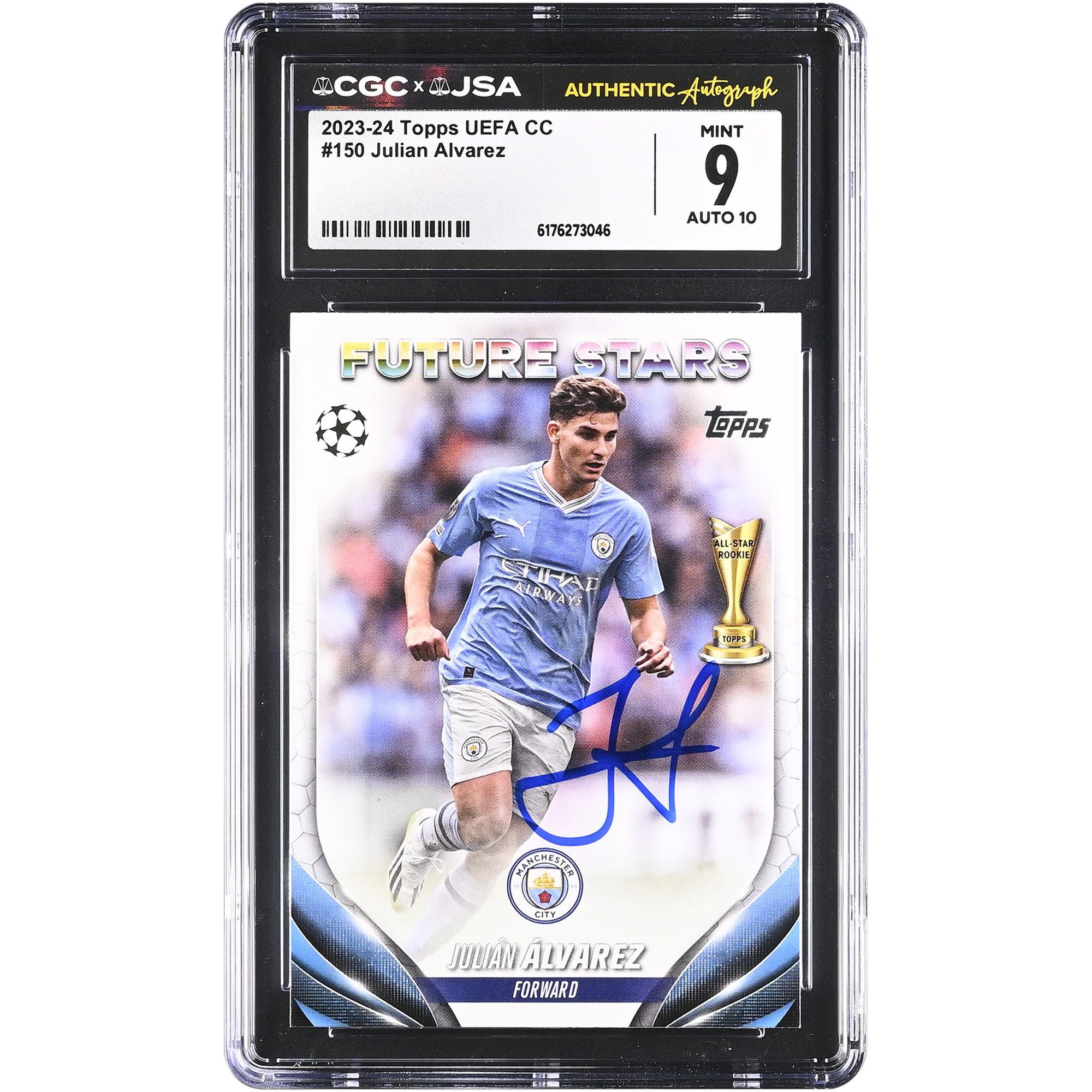 Julián Alvarez Manchester City Autographed 2023-24 Topps UEFA CC #150 CGC Authenticated 9/10 Card