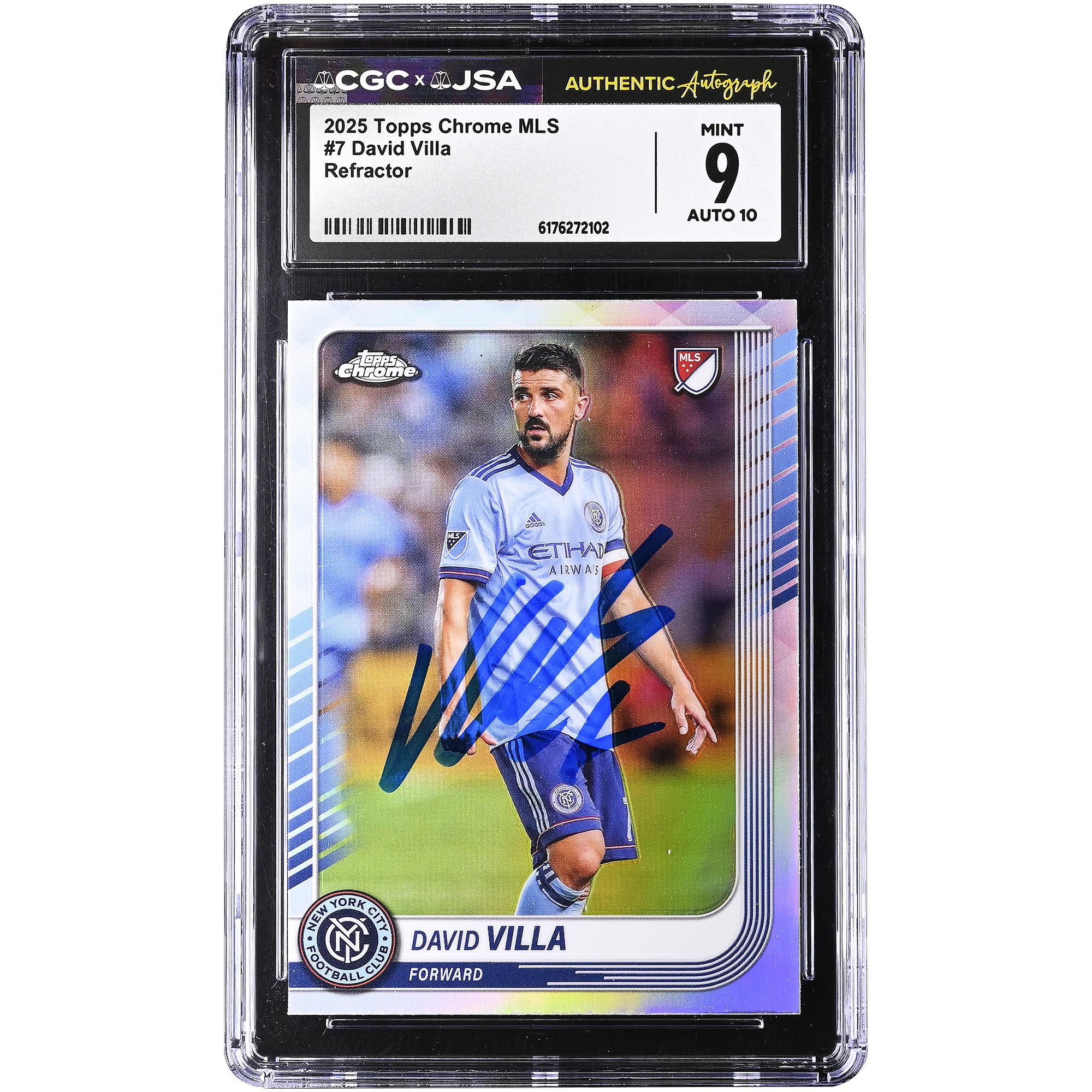 David Villa New York City FC Autographed 2025 Topps Chrome MLS Refractor #7 CGC Authenticated 9/10 Card David Villa New York City FC Autographed 2025 Topps Chrome MLS Refractor #7 CGC Authenticated 9/10 Card