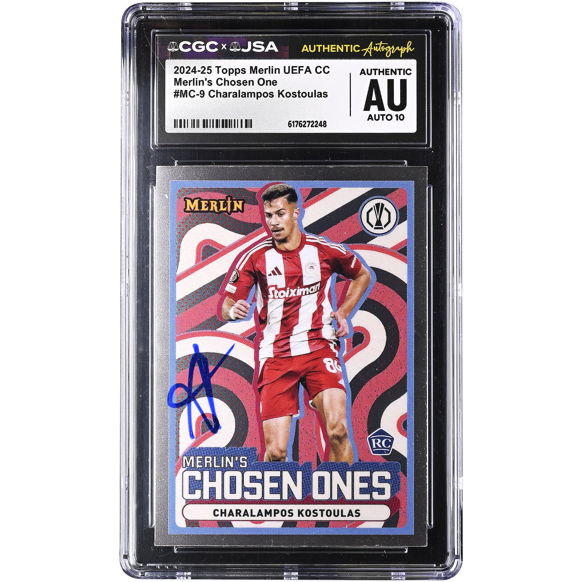 Charalampos Kostoulas Olympiacos Autographed 2024-25 Topps Merlin UEFA CC Merlin's Chosen One #MC-9 CGC Authenticated Auto 10 Rookie Card