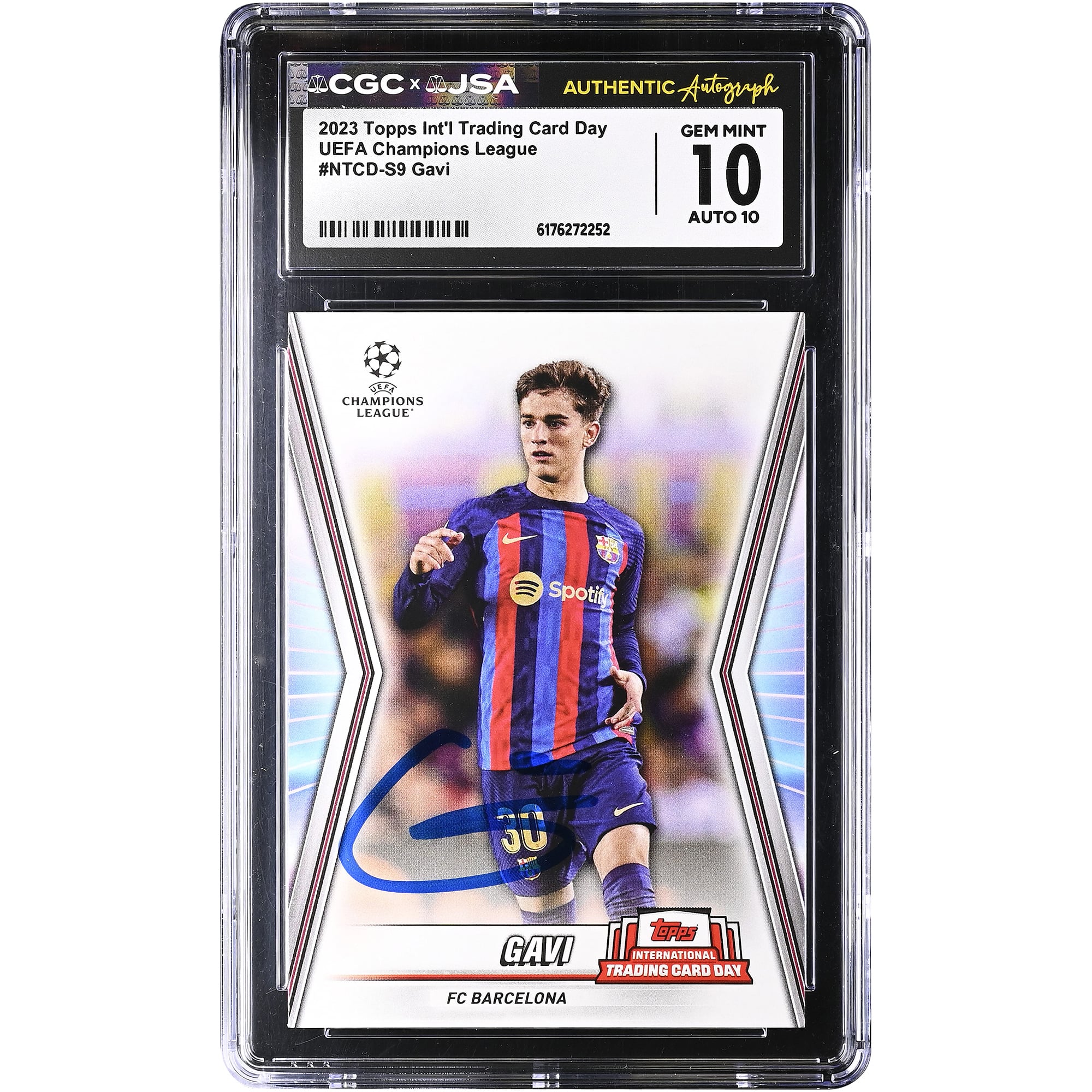 Gavi Barcelona Autographed 2023 Topps Int'l Trading Card Day UEFA Champions League #NTCD-S9 CGC Authenticated 10/10 Card