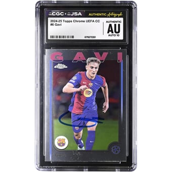Gavi Barcelona Autographed 2024-25 Topps Chrome UEFA CC #6 CGC Authenticated Auto 10 Card