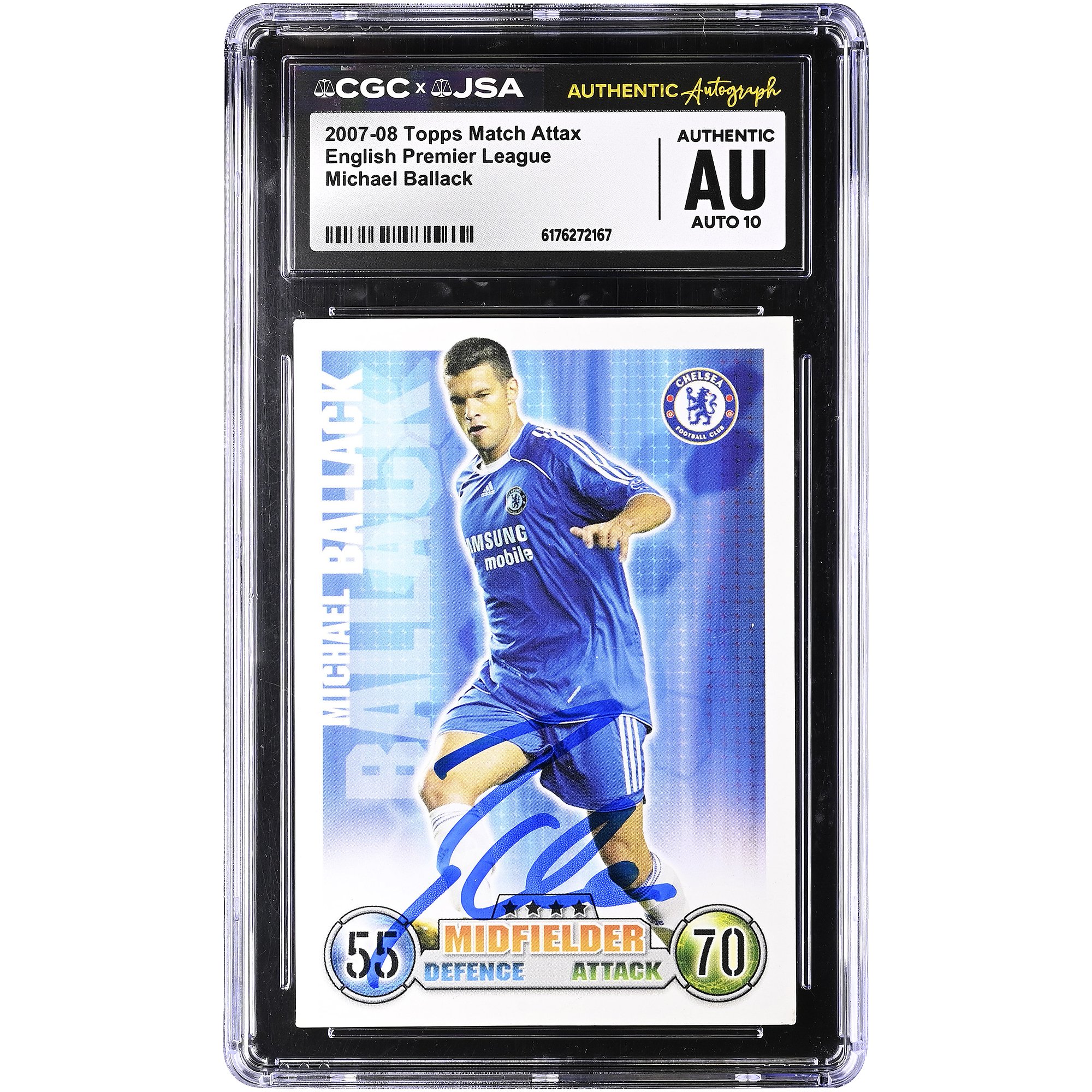 Michael Ballack Chelsea Autographed 2007-08 Topps Match Attax English Premier League #NNO CGC Authenticated Auto 10 Card