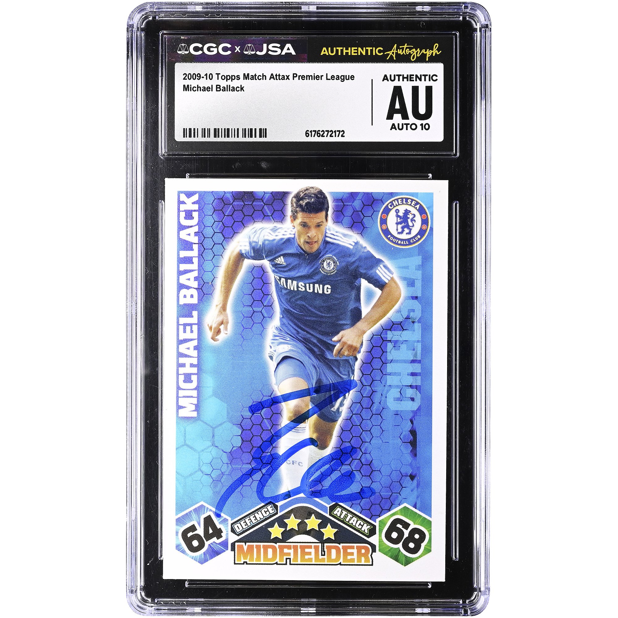 Michael Ballack Chelsea Autographed 2009-10 Topps Match Attax Premier League #NNO CGC Authenticated Auto 10 Card