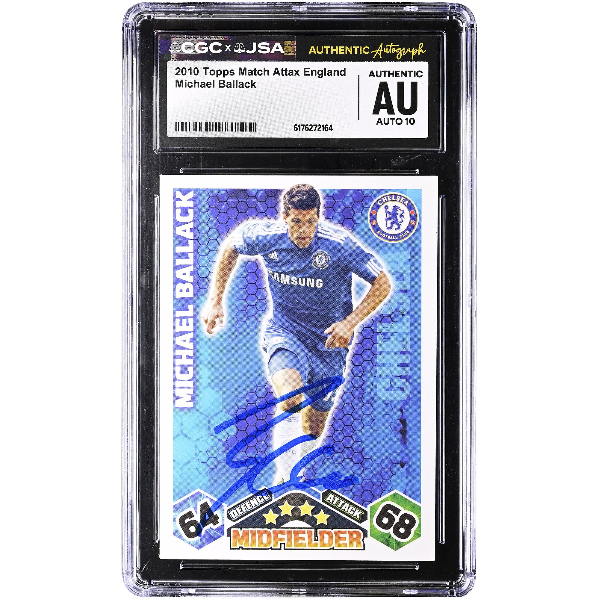 Michael Ballack Chelsea Autographed 2010 Topps Match Attax England #NNO CGC Authenticated Auto 10 Card