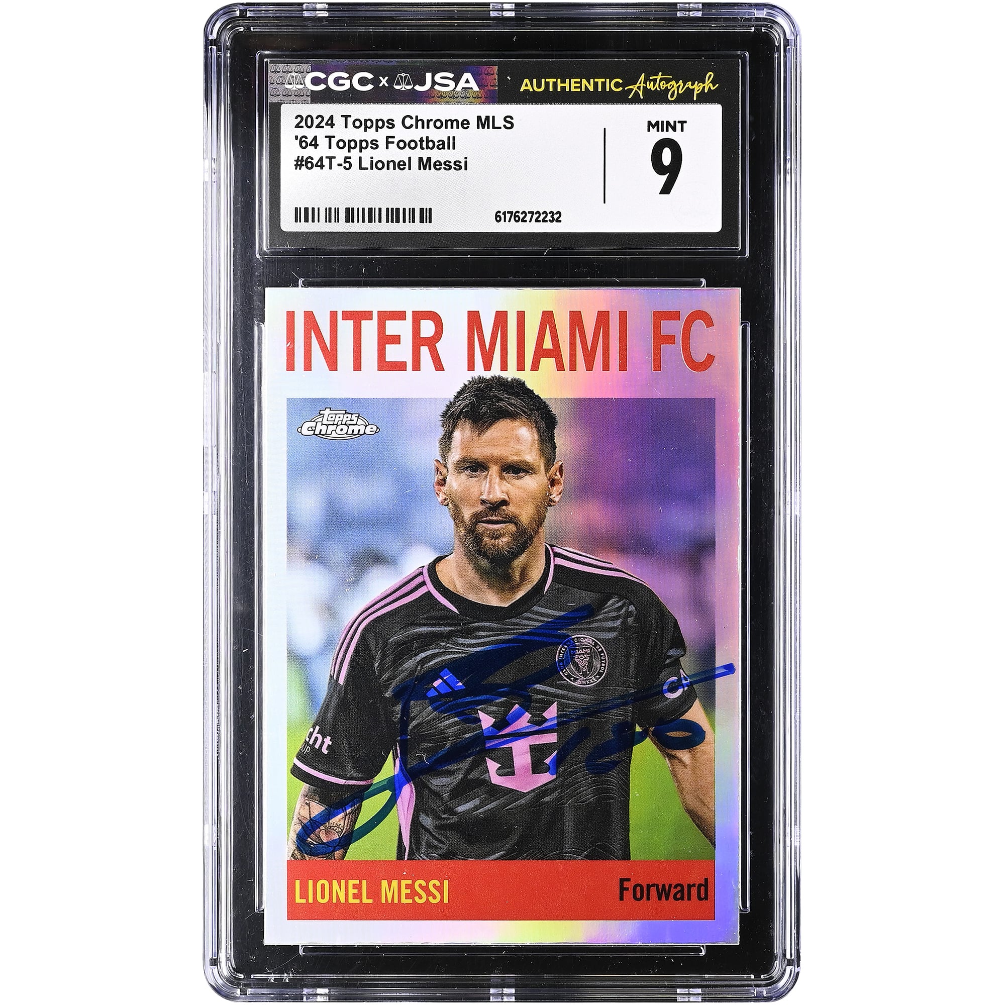 Lionel Messi Inter Miami CF Autographed 2024 Topps Chrome MLS '64 Topps Football #64T-5 CGC Authenticated MINT 9 Card. rookie card picture