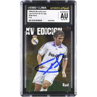Raúl González Real Madrid Autographed 2008-09 Mundicromo Las Fichas de la Liga Foil #546 CGC Authenticated Auto 10 Card