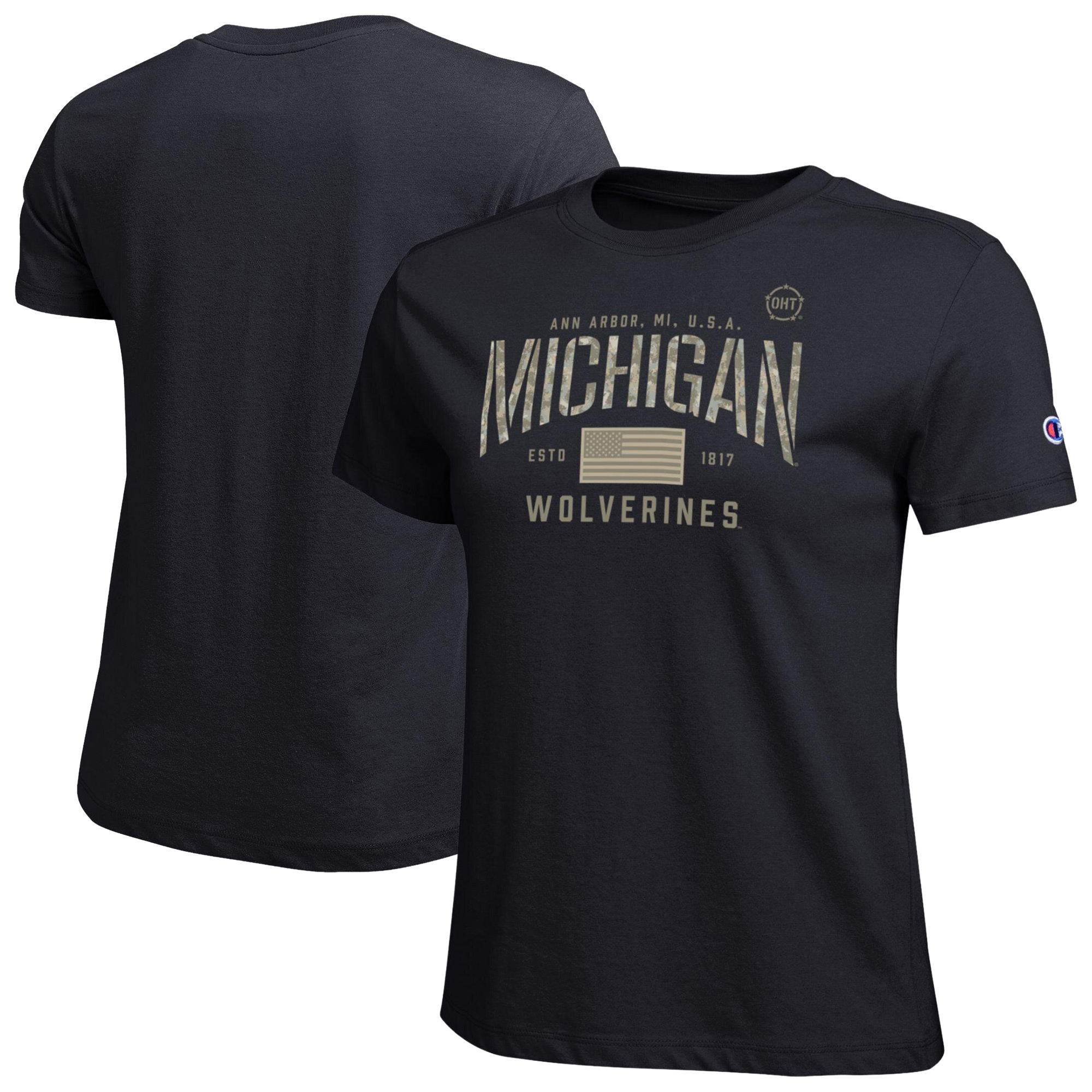 Women's Champion  Black Michigan Wolverines Operation Hat Trick Core T-Shirt