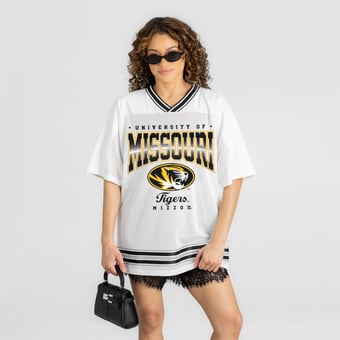 Women's Gameday Couture White Missouri Tigers Squad Mentality V-Neck Sports Mesh Fashion Jersey