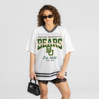 Women's Gameday Couture White Baylor Bears Squad Mentality V-Neck Sports Mesh Fashion Jersey