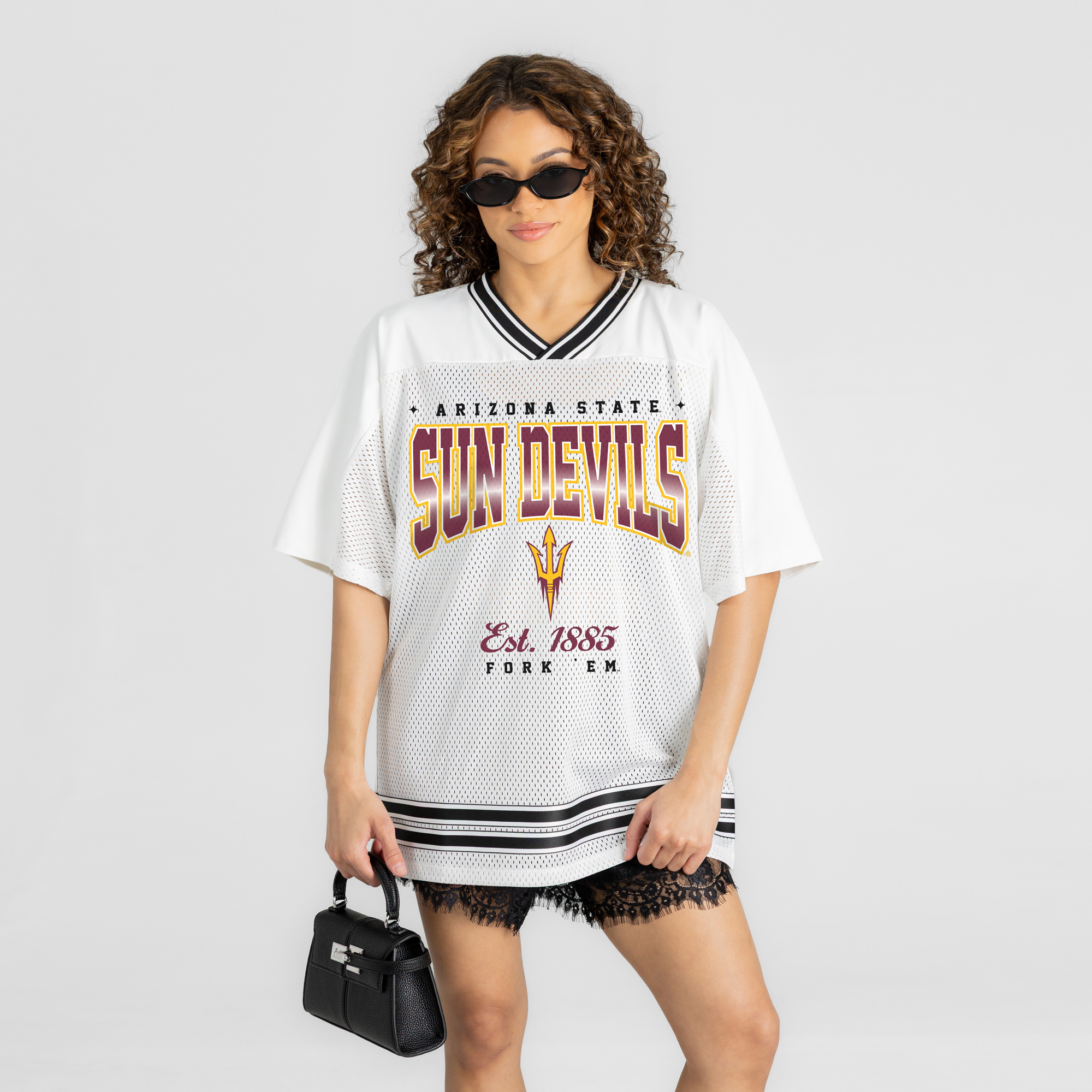 Women's Gameday Couture White Arizona State Sun Devils Squad Mentality V-Neck Sports Mesh Fashion Jersey