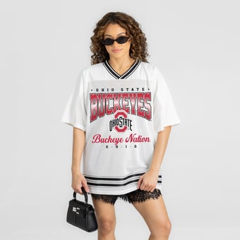 Women's Gameday Couture White Ohio State Buckeyes Squad Mentality V-Neck Sports Mesh Fashion Jersey