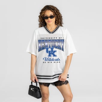 Women's Gameday Couture White Kentucky Wildcats Squad Mentality V-Neck Sports Mesh Fashion Jersey