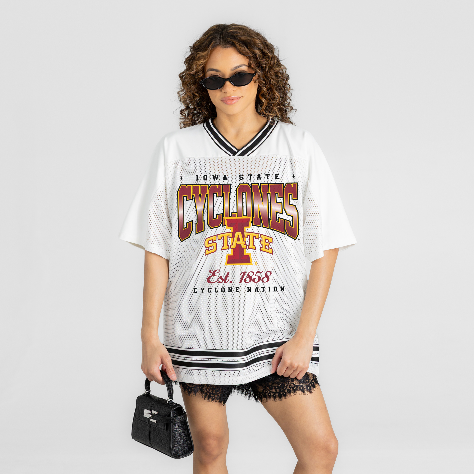Women's Gameday Couture White Iowa State Cyclones Squad Mentality V-Neck Sports Mesh Fashion Jersey