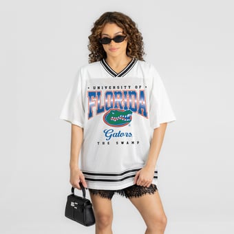 Women's Gameday Couture White Florida Gators Squad Mentality V-Neck Sports Mesh Fashion Jersey