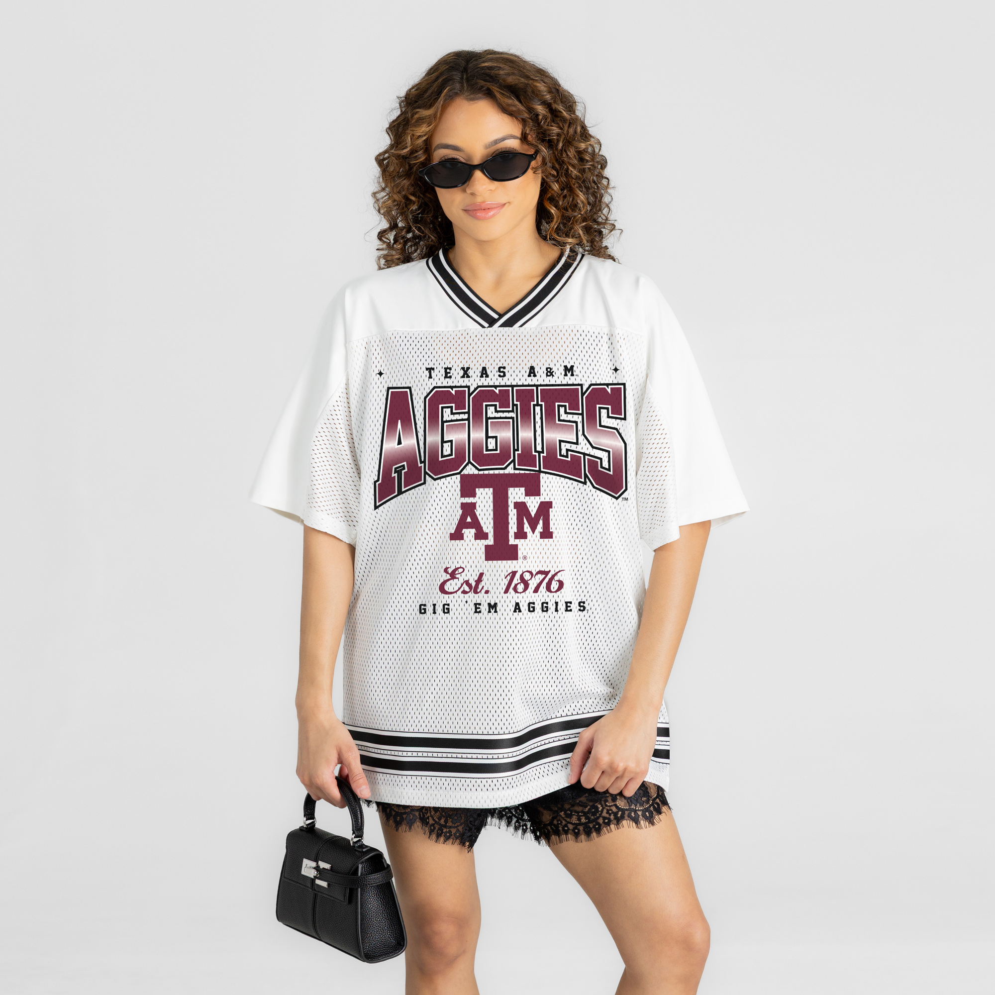Women's Gameday Couture White Texas A&M Aggies Squad Mentality V-Neck Sports Mesh Fashion Jersey