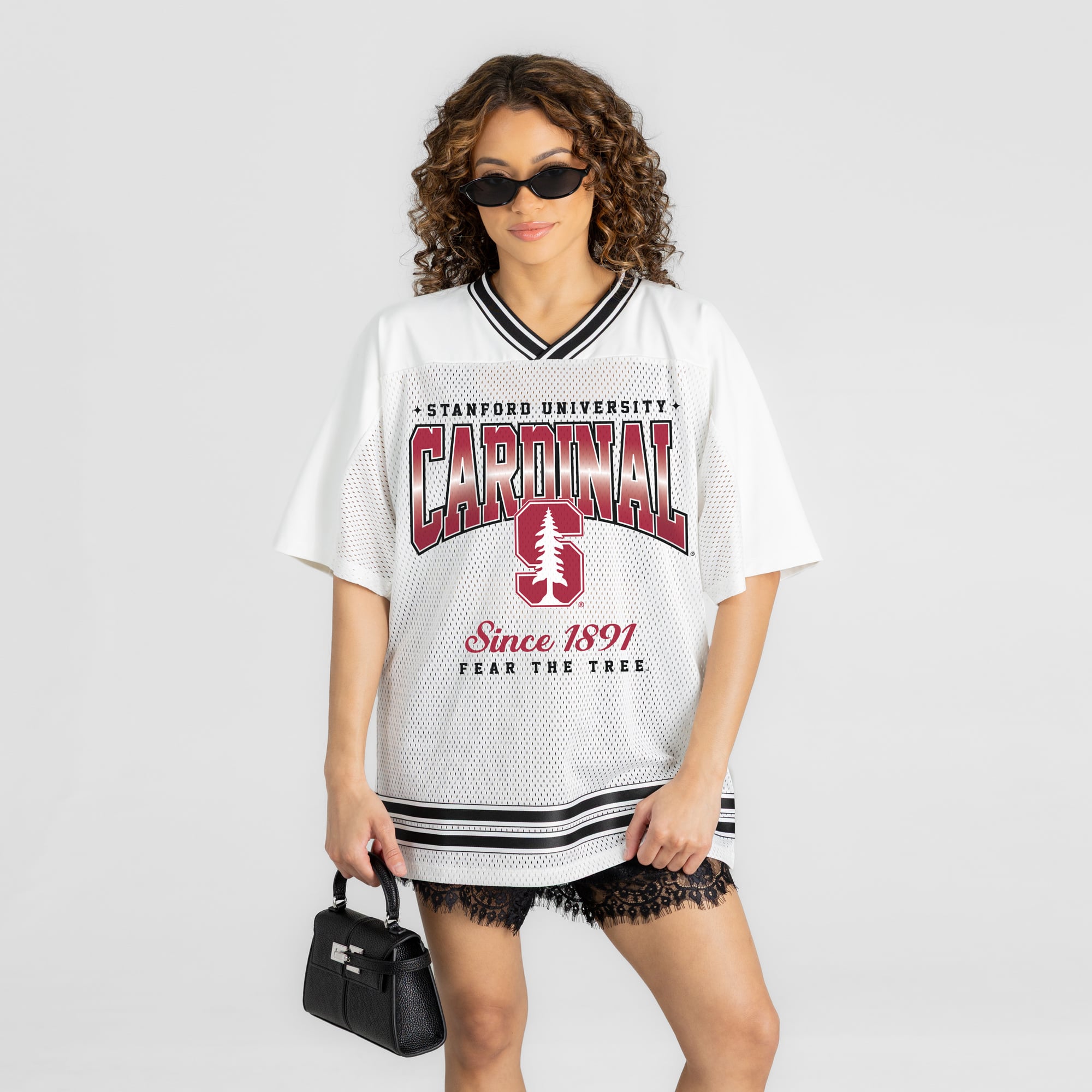Women's Gameday Couture White Stanford Cardinal Squad Mentality V-Neck Sports Mesh Fashion Jersey
