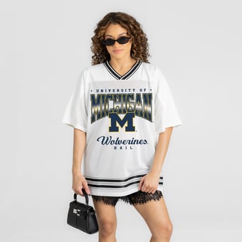 Women's Gameday Couture White Michigan Wolverines Squad Mentality V-Neck Sports Mesh Fashion Jersey