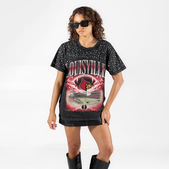 Women's Gameday Couture Black Louisville Cardinals  Sky's the Limit Washed Micro Rhinestone T-Shirt