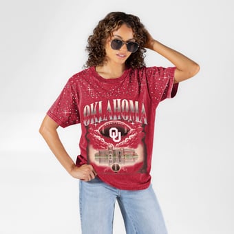 Women's Gameday Couture Crimson Oklahoma Sooners  Sky's the Limit Washed Micro Rhinestone T-Shirt