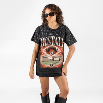 Women's Gameday Couture Black Oklahoma State Cowboys  Sky's the Limit Washed Micro Rhinestone T-Shirt