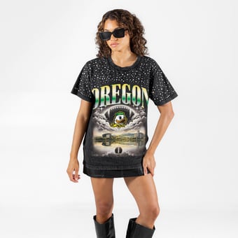 Women's Gameday Couture Black Oregon Ducks  Sky's the Limit Washed Micro Rhinestone T-Shirt