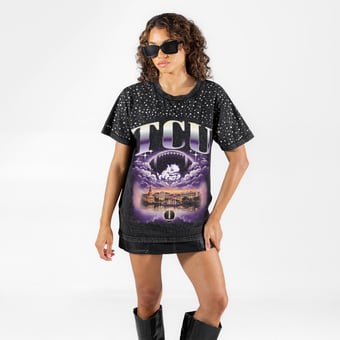 Women's Gameday Couture Black TCU Horned Frogs  Sky's the Limit Washed Micro Rhinestone T-Shirt