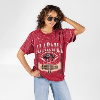 Women's Gameday Couture Crimson Alabama Crimson Tide  Sky's the Limit Washed Micro Rhinestone T-Shirt