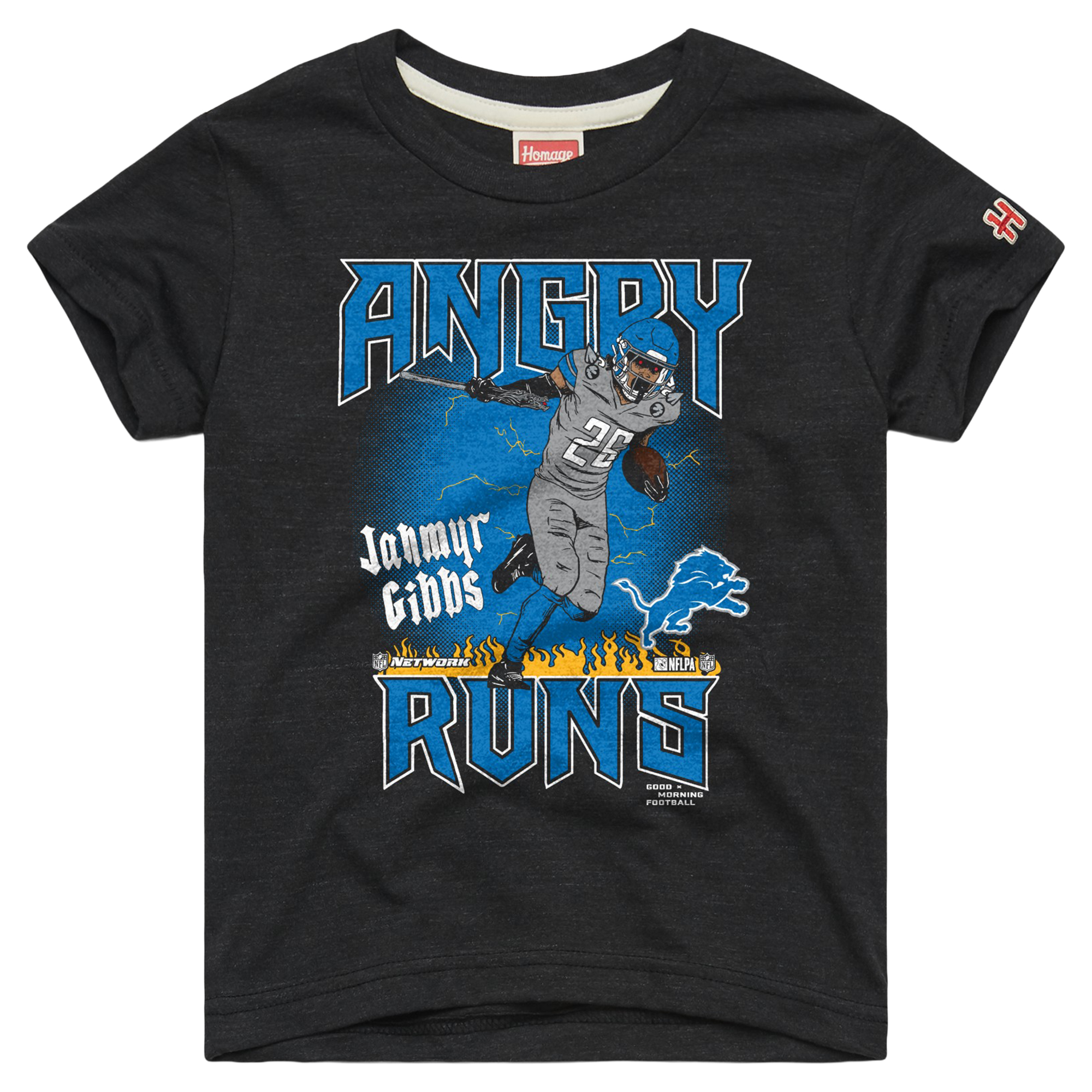 Youth Homage Jahmyr Gibbs Charcoal Detroit Lions Angry Runs Tri-Blend T-Shirt