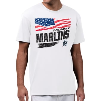 Men's Starter White Miami Marlins Waving Flag T-Shirt