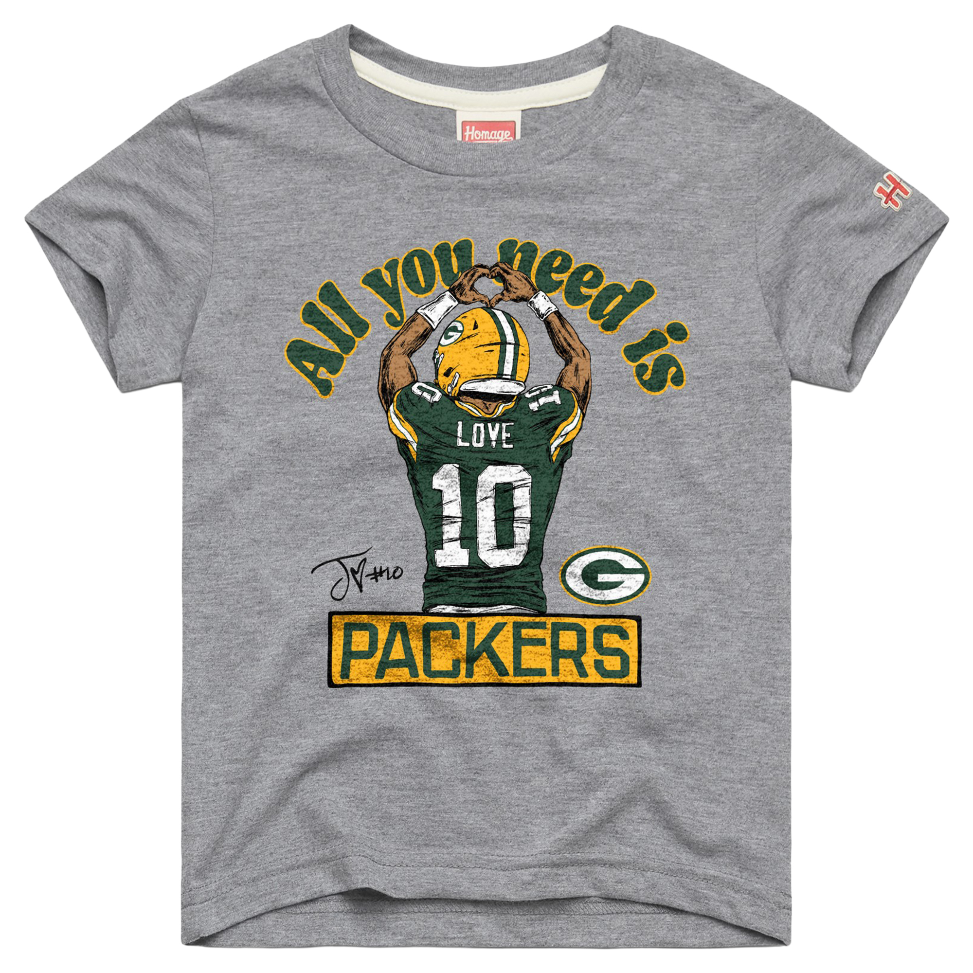 Youth Homage Jordan Love Gray Green Bay Packers Player Graphic Tri-Blend T-Shirt Youth Homage Jordan Love Gray Green Bay Packers Player Graphic Tri-Blend T-Shirt