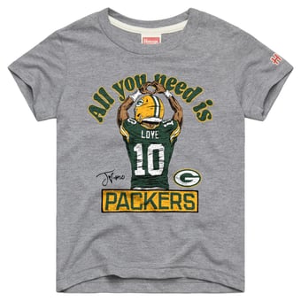 Youth Homage Jordan Love Gray Green Bay Packers Player Graphic Tri-Blend T-Shirt