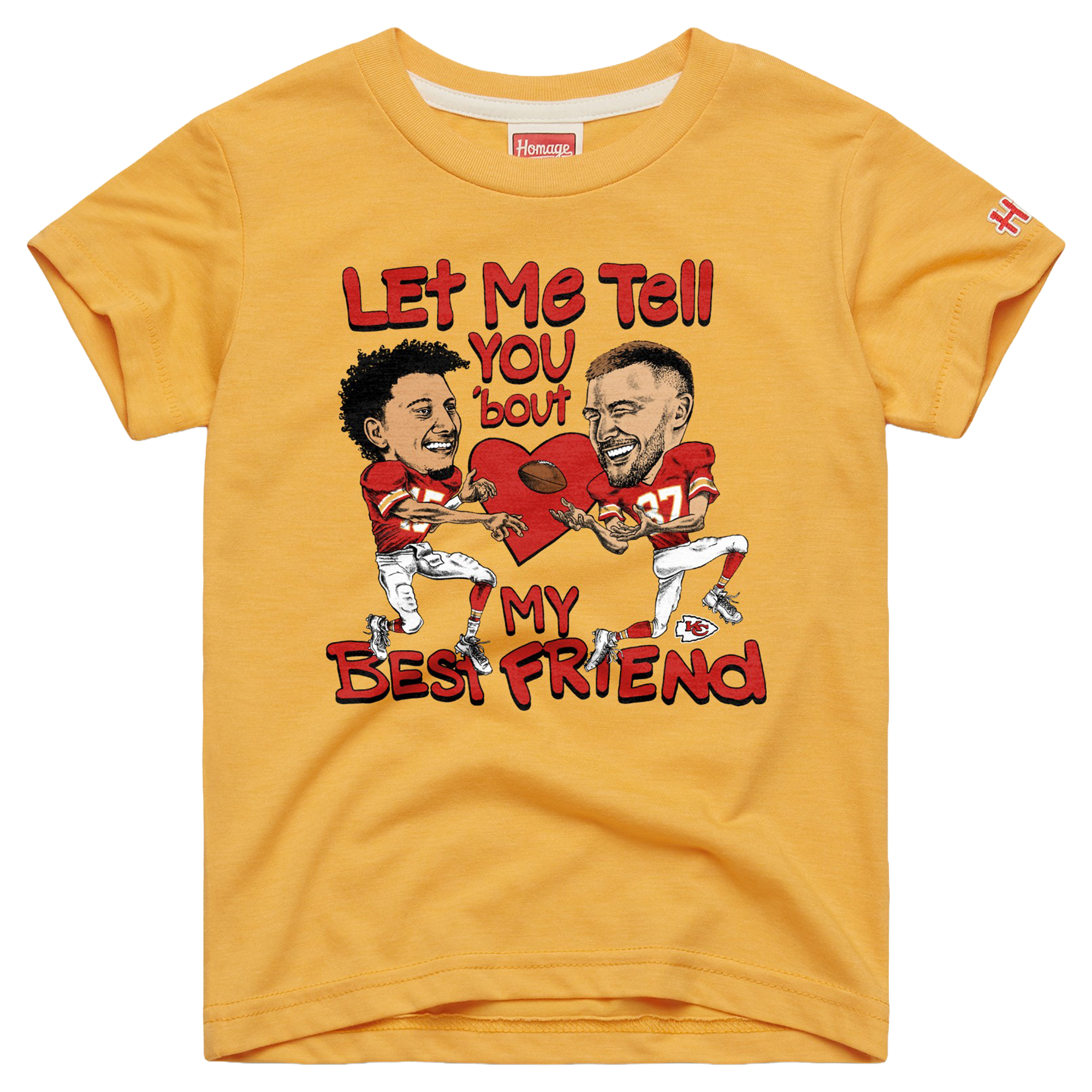 Youth Homage Travis Kelce, Patrick Mahomes Gold Kansas City Chiefs Caricature Tri-Blend T-Shirt