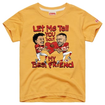 Youth Homage Gold Kansas City Chiefs Patrick Mahomes & Travis Kelce Caricature T-Shirt