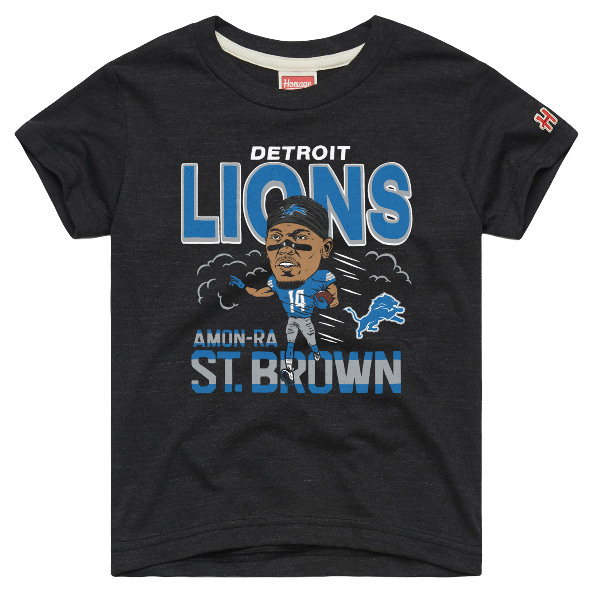 Youth Homage Amon-Ra St. Brown Charcoal Detroit Lions Caricature T-Shirt