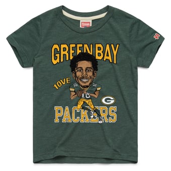 Youth Homage Jordan Love Green Green Bay Packers Caricature T-Shirt