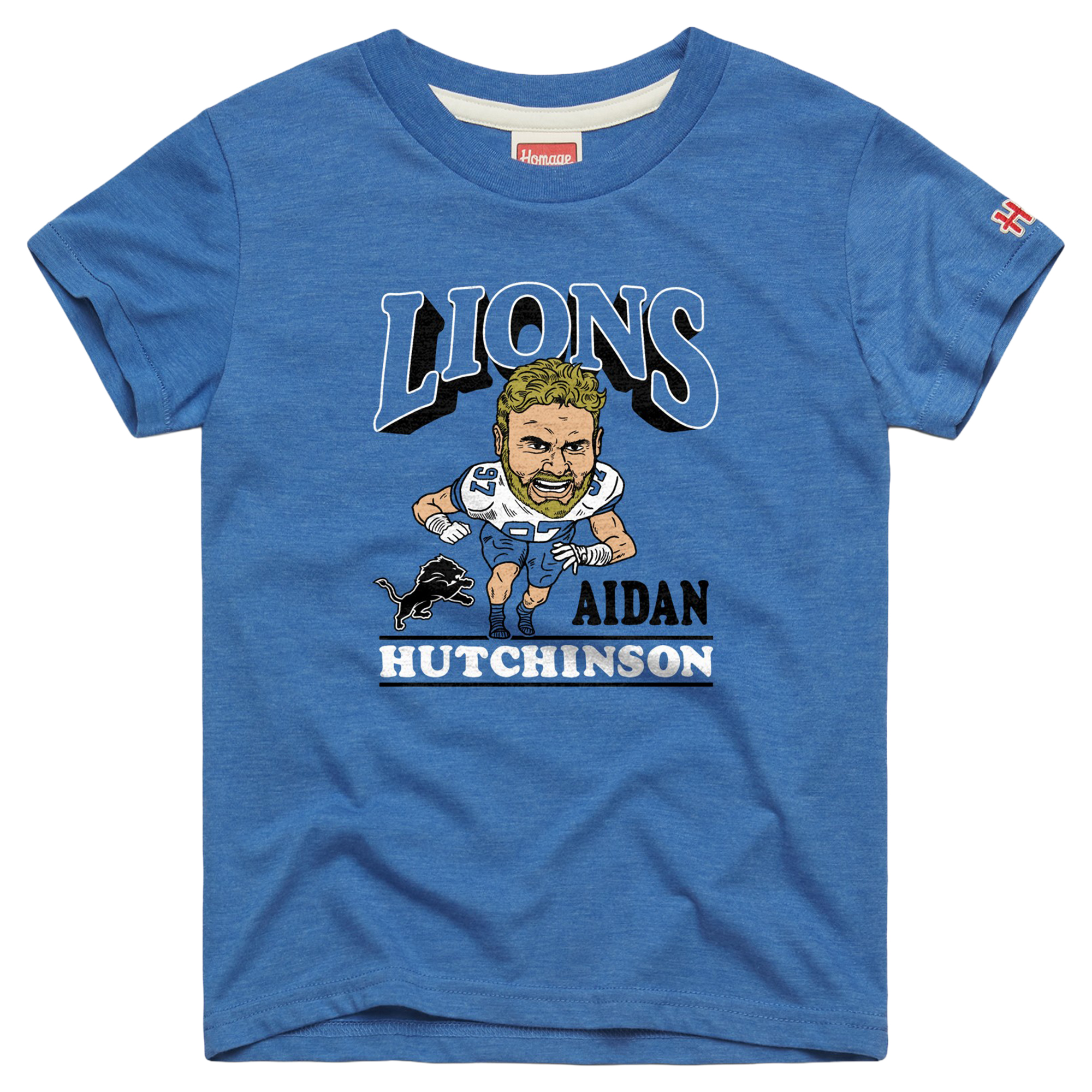 Youth Homage Aidan Hutchinson Blue Detroit Lions Caricature T-Shirt