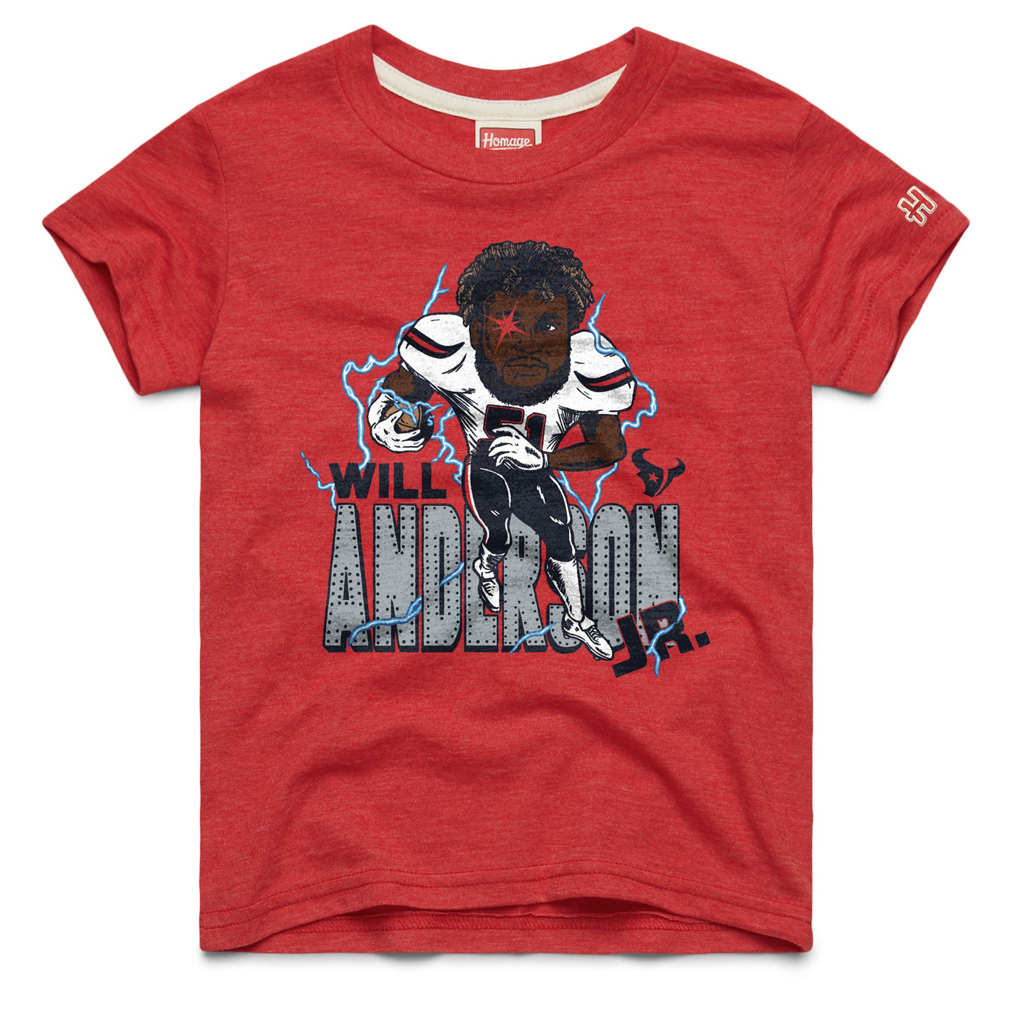 Youth Homage Will Anderson Jr. Red Houston Texans Caricature Tri-Blend T-Shirt