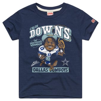 Youth Homage Caleb Downs Navy Dallas Cowboys Caricature T-Shirt