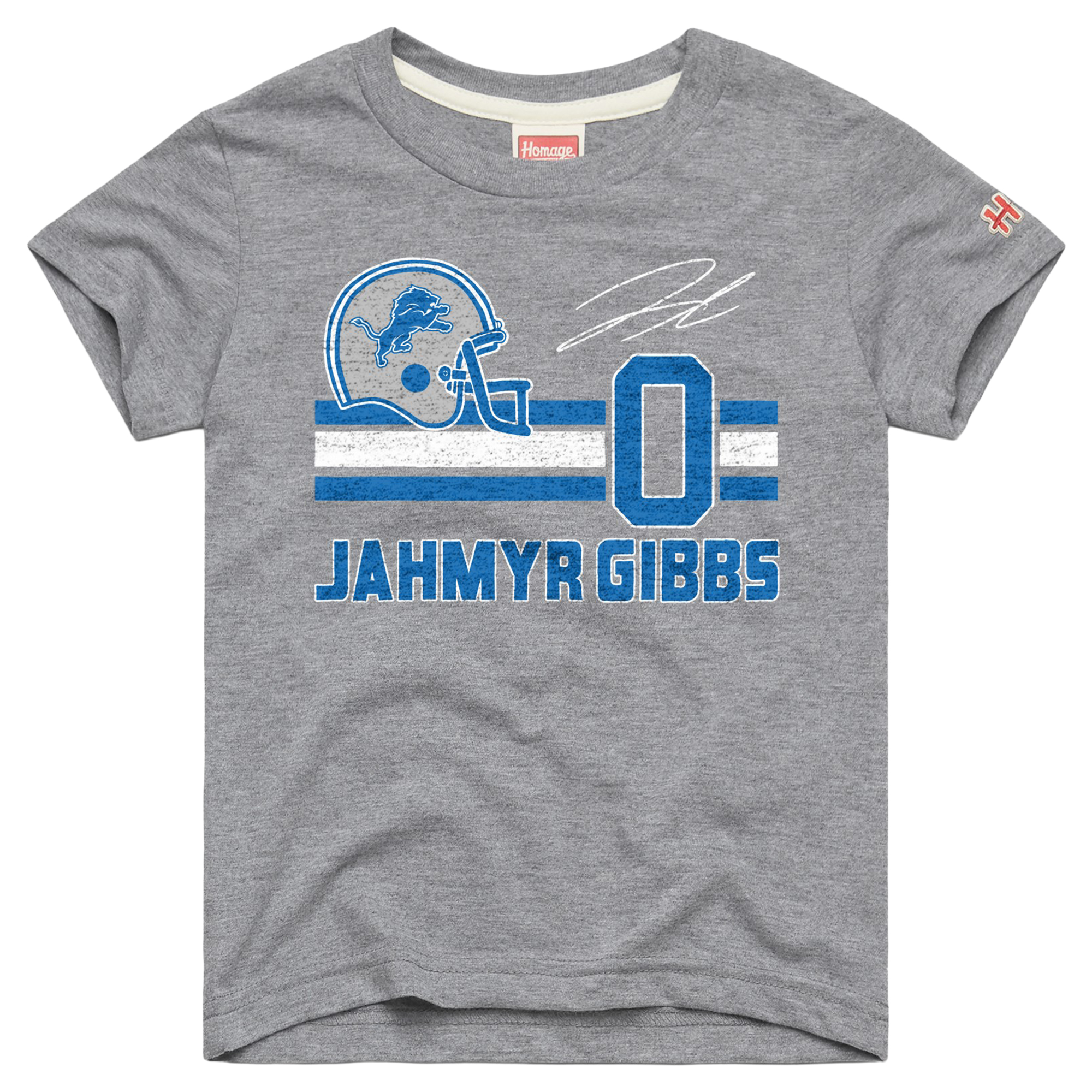 Youth Homage Jahmyr Gibbs Gray Detroit Lions Remix Signature Tri-Blend T-Shirt