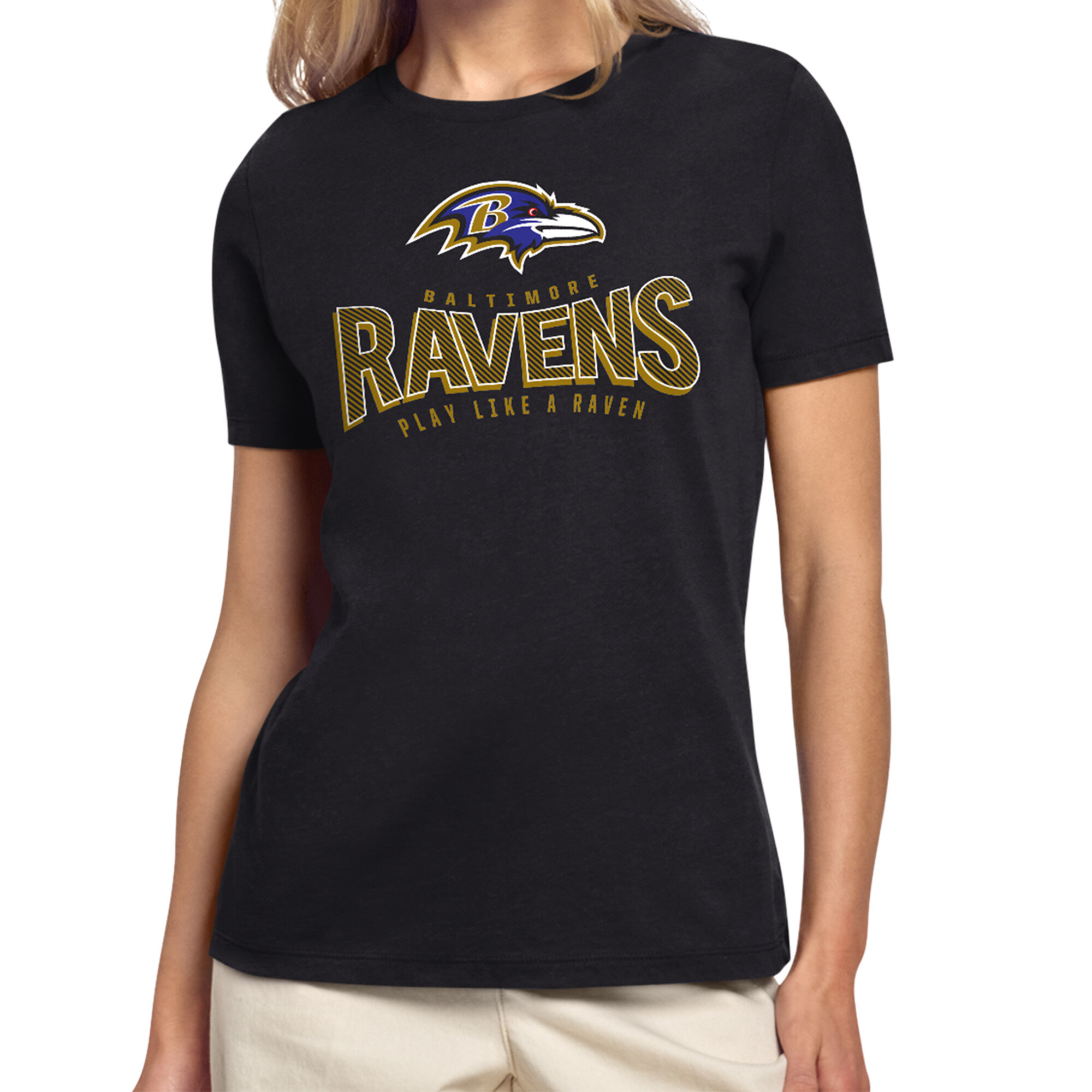 Women's Starter Black Baltimore Ravens Under the Arch T-Shirt