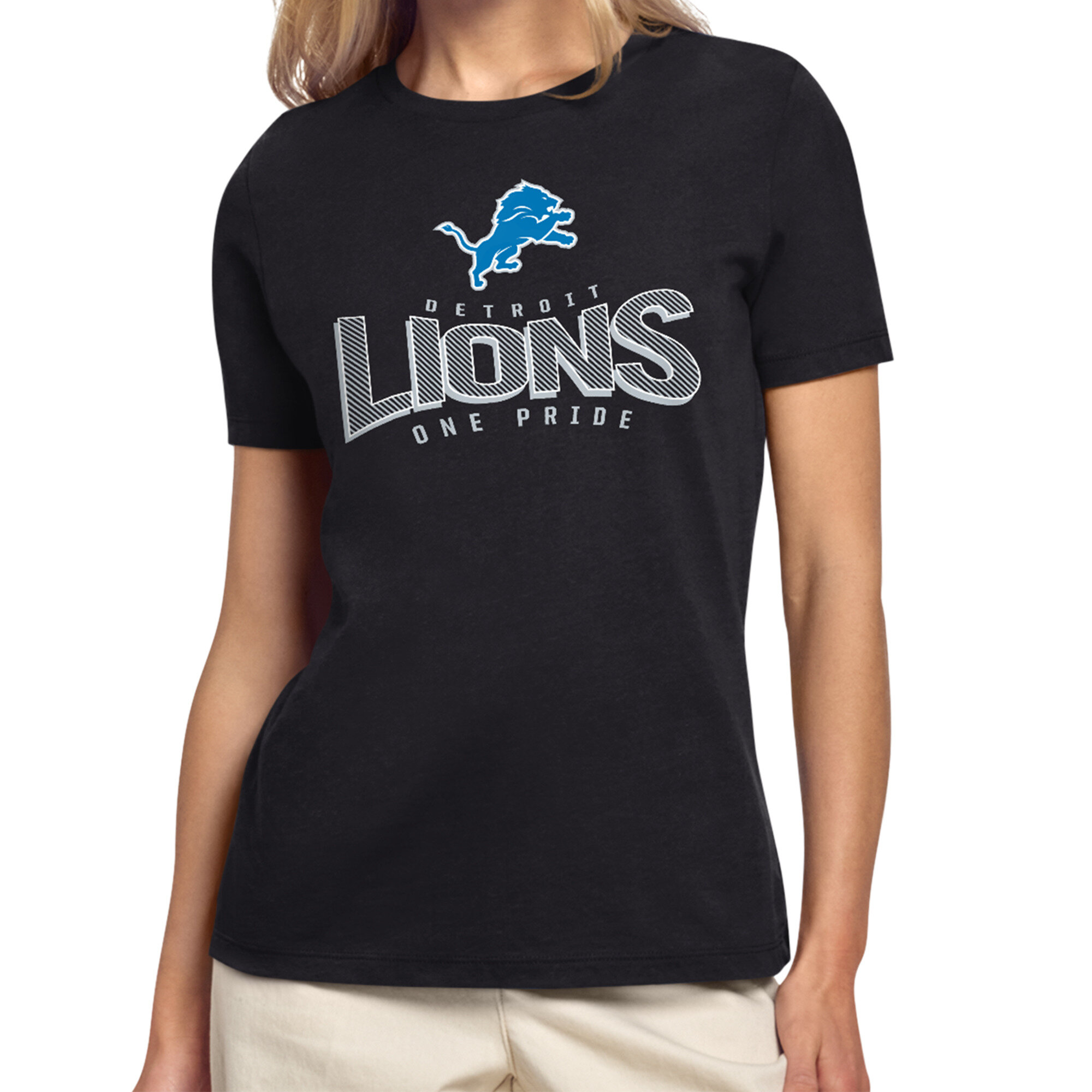 Women's Starter Black Detroit Lions Under the Arch T-Shirt