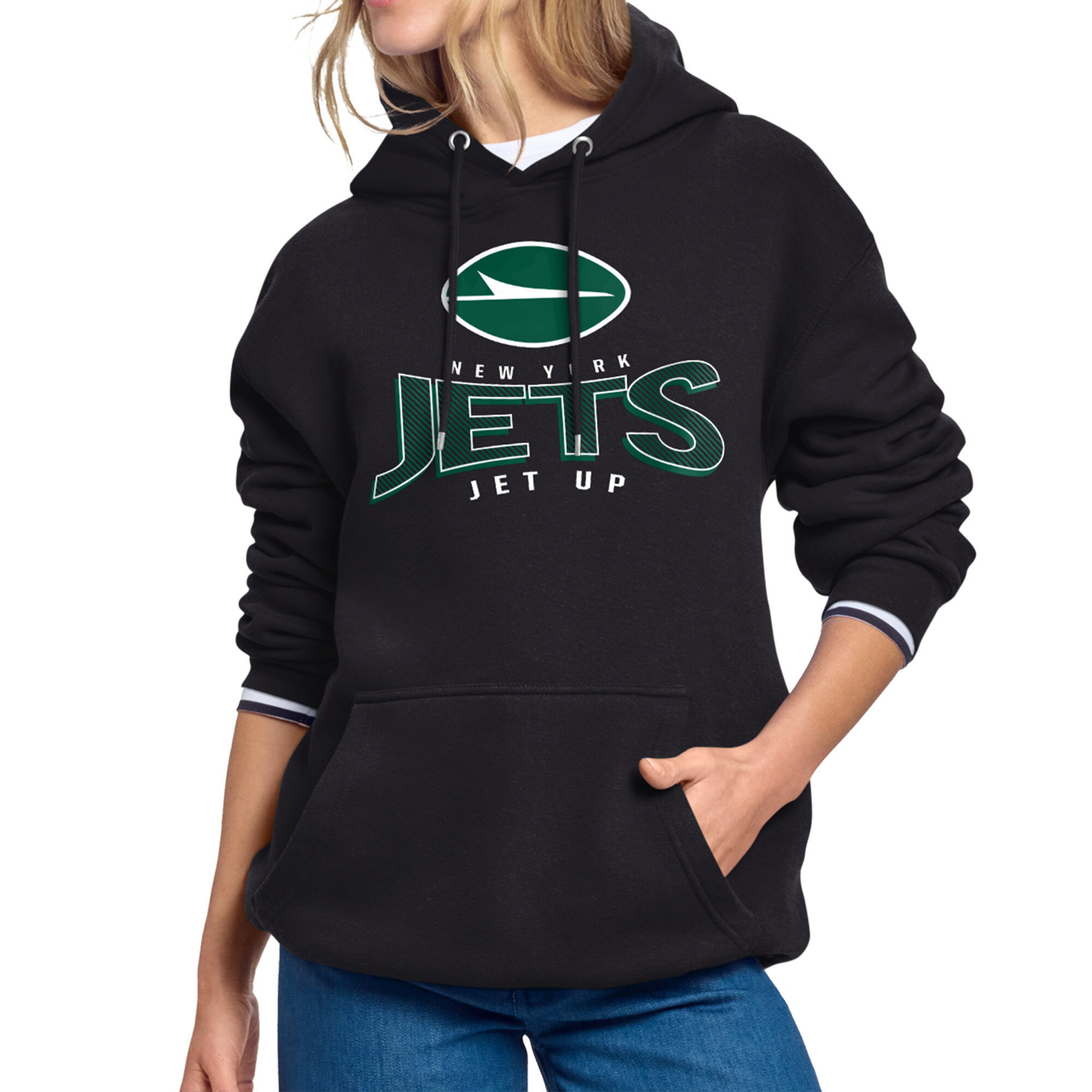 Women's Starter Black New York Jets Under the Arch Hoodie