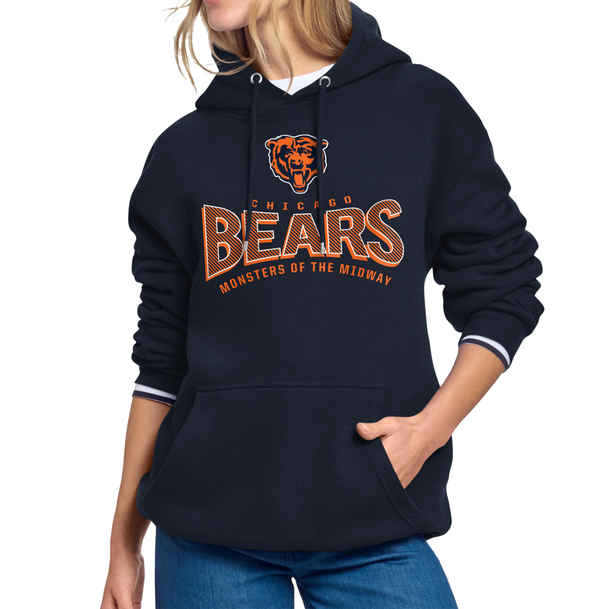 Women's Starter Navy Chicago Bears Under the Arch Hoodie