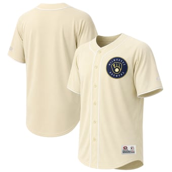 Men's Stitches Cream Milwaukee Brewers Jersey